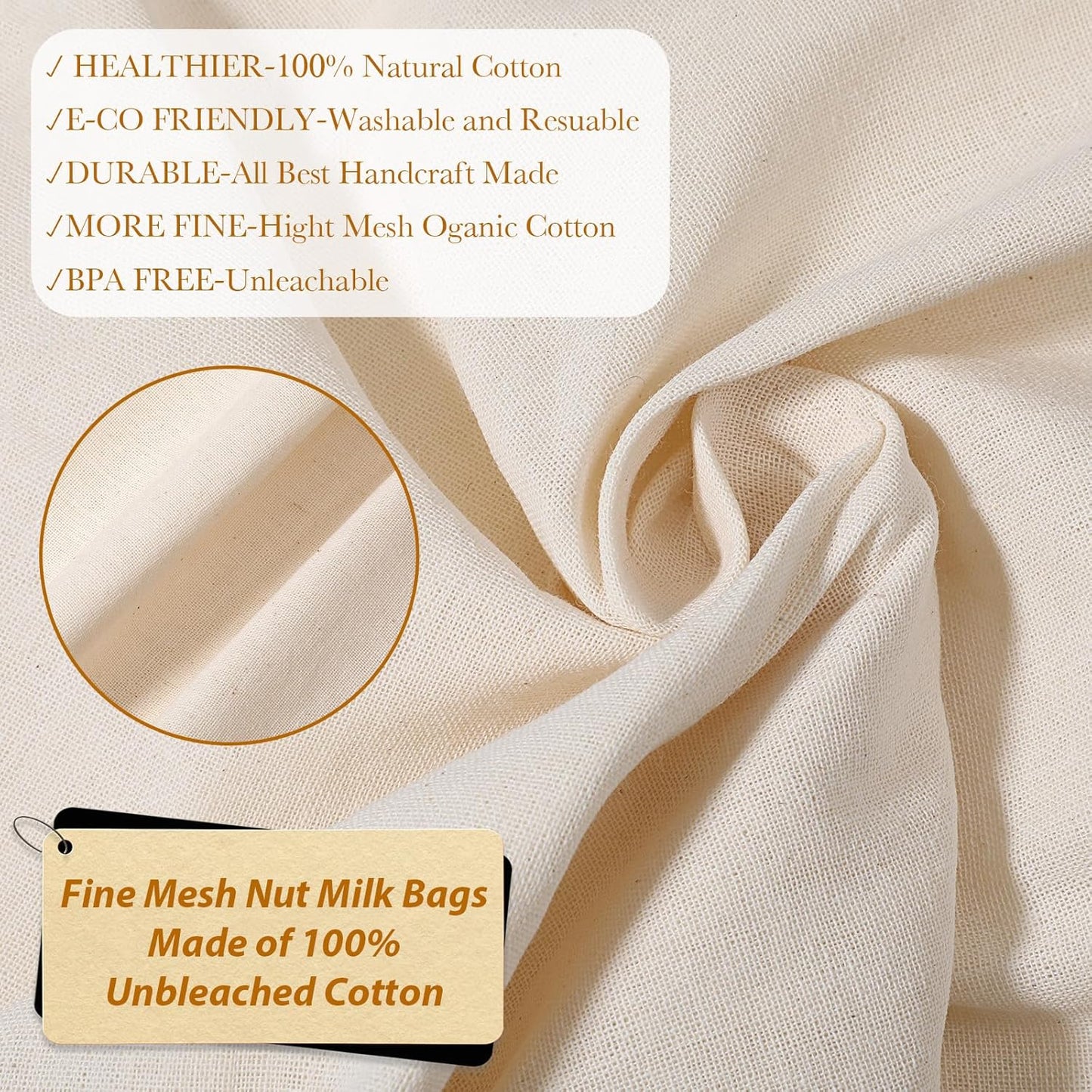 Bolsas de tela para colar leche y jugos reutilizables sin blanquear