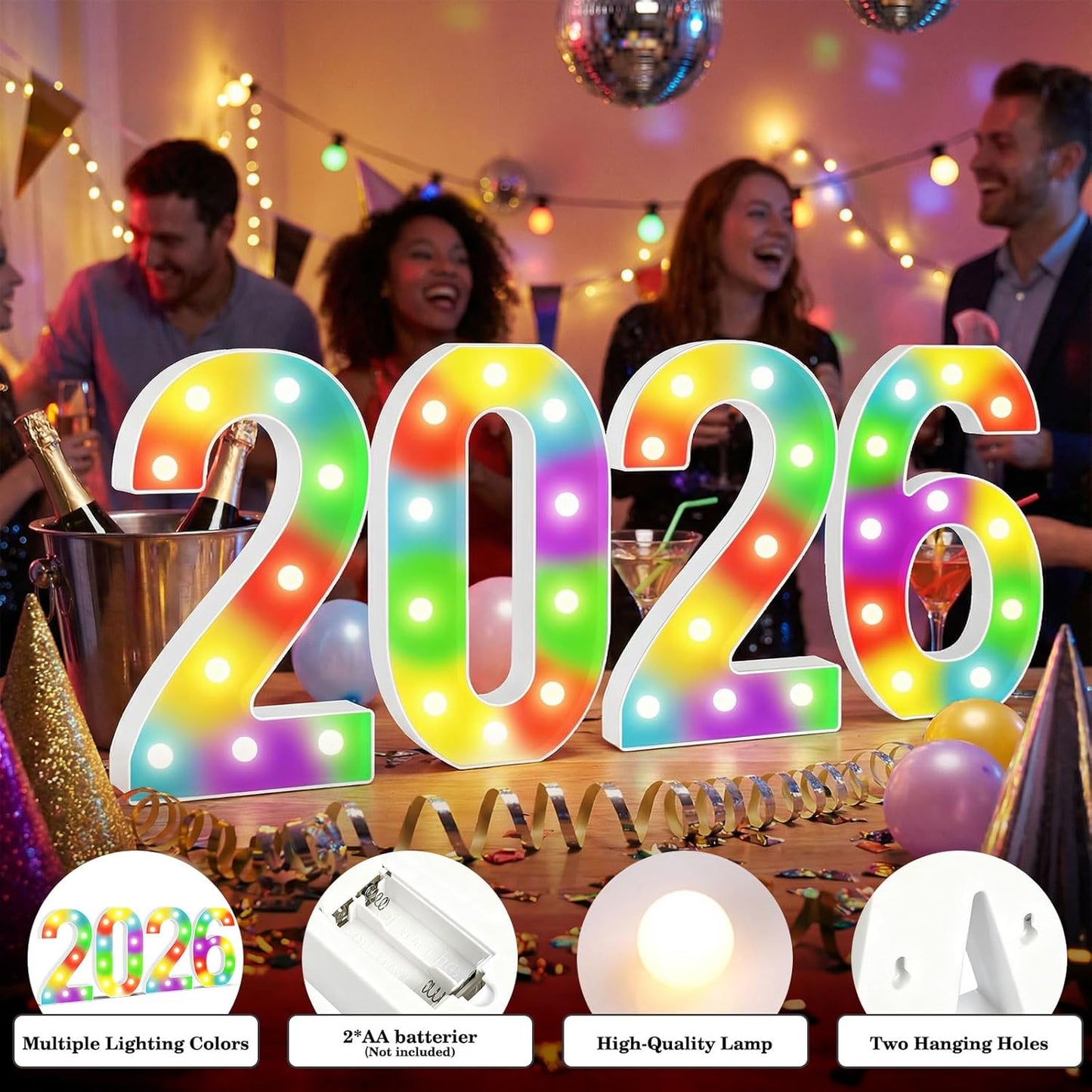 Números iluminados 12.6pulg LED 17 colores control remoto