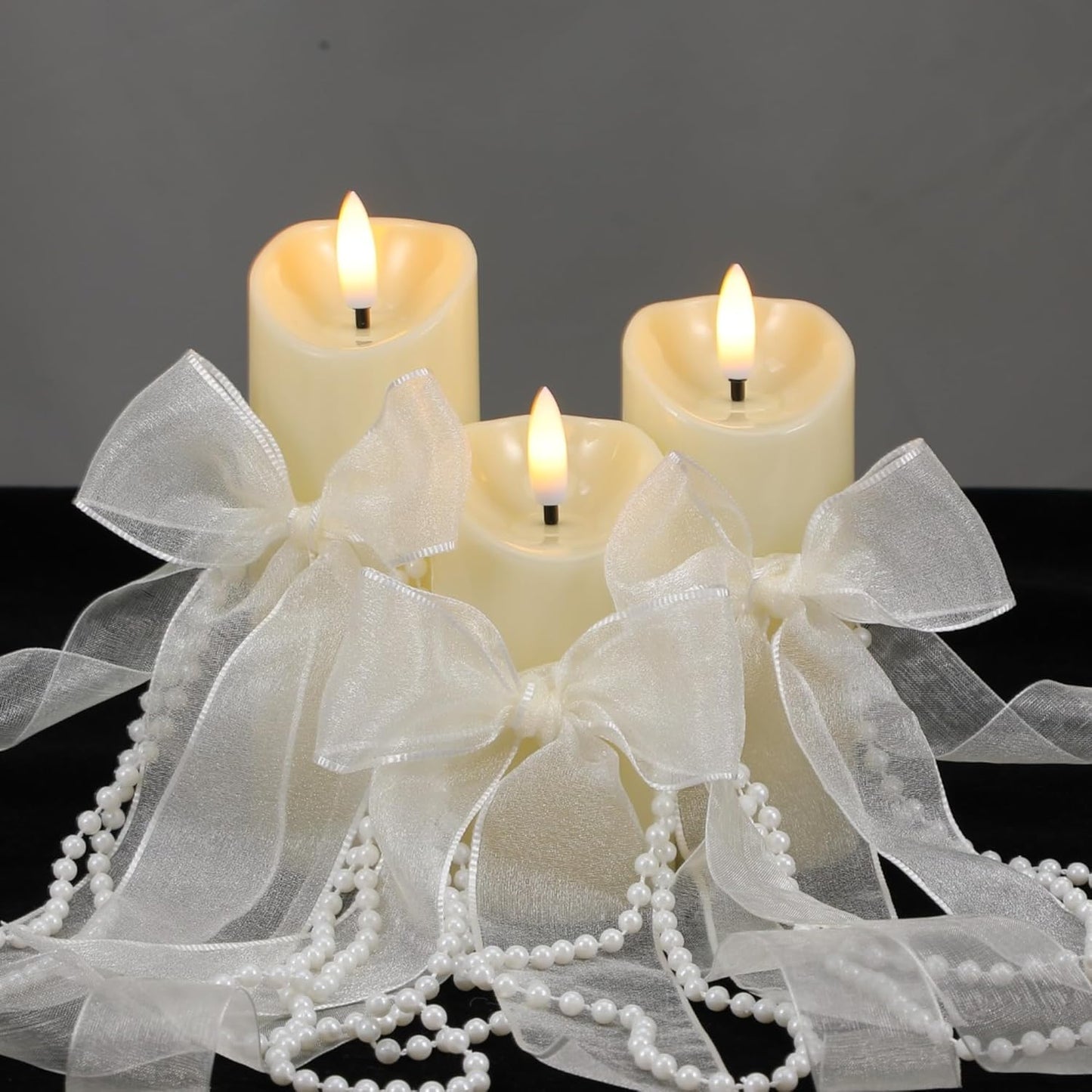 Juego 3/10 Velas LED Sin Llama Parpadeantes Con Cinta Organza