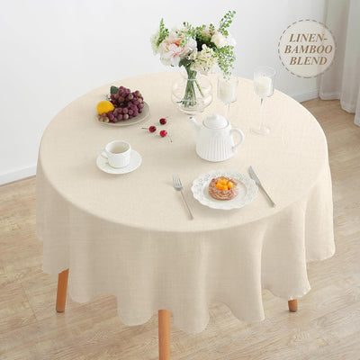 Mantel redondo lino 90pulg beige arena lavable comedor
