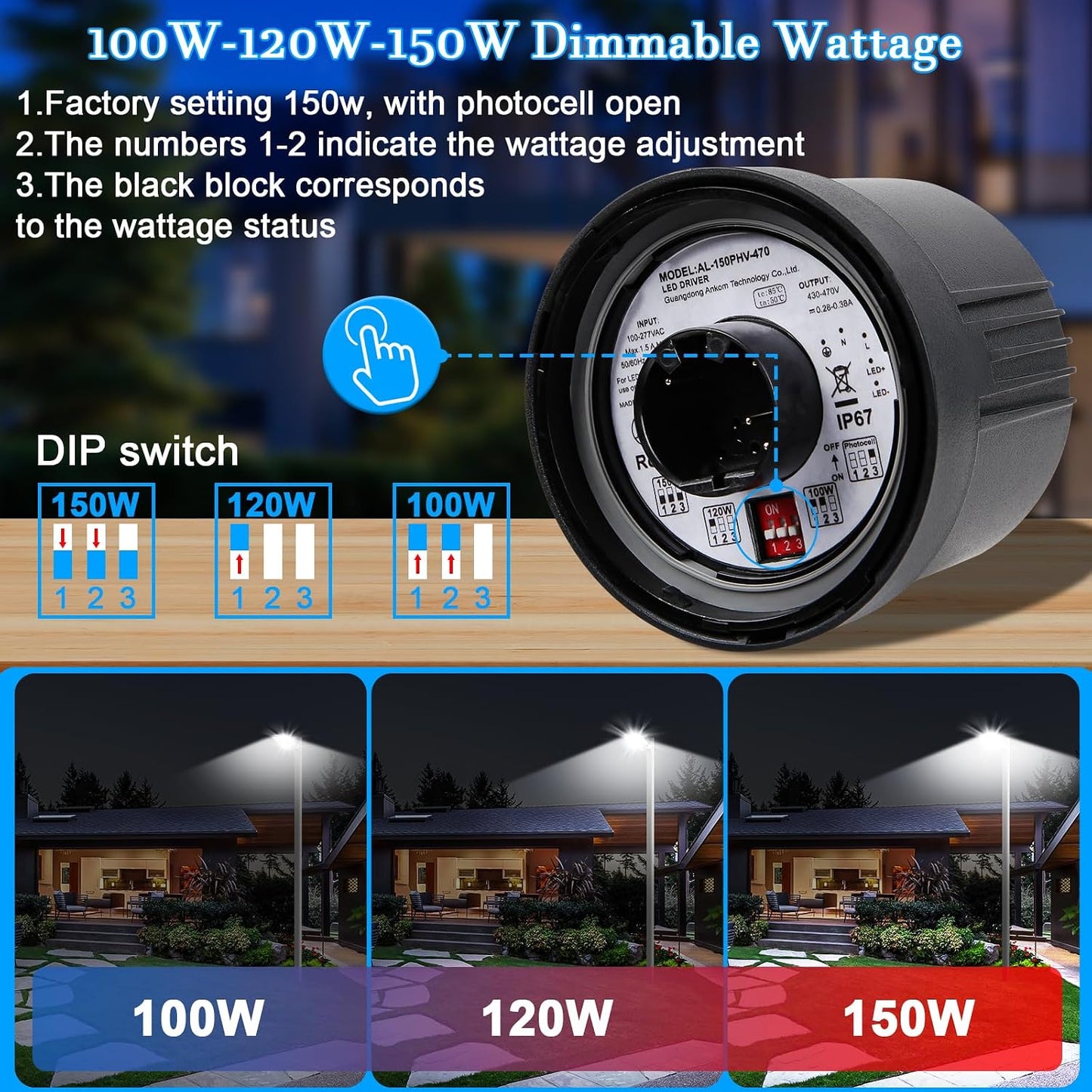 Luz LED estacionamiento IP65 con sensor