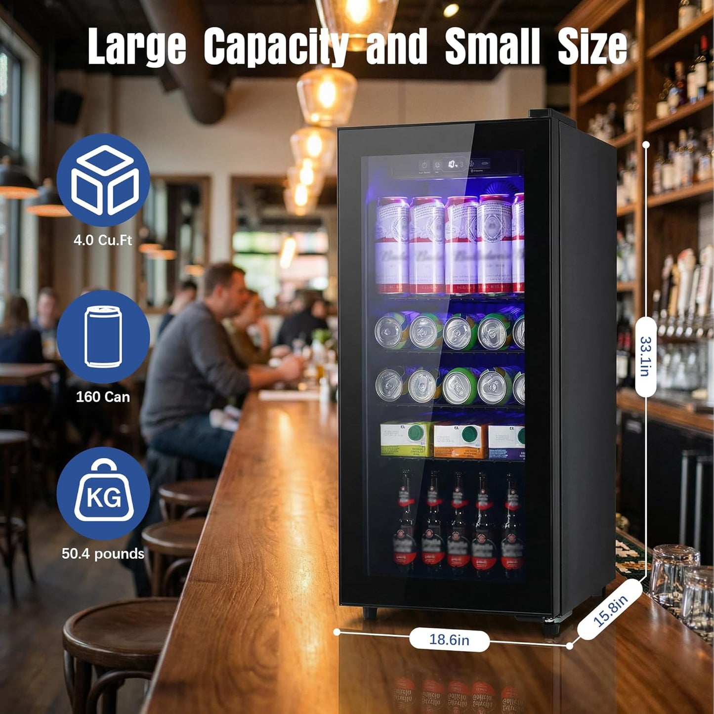 Mini refrigerador bebidas 160 latas puerta vidrio control temp
