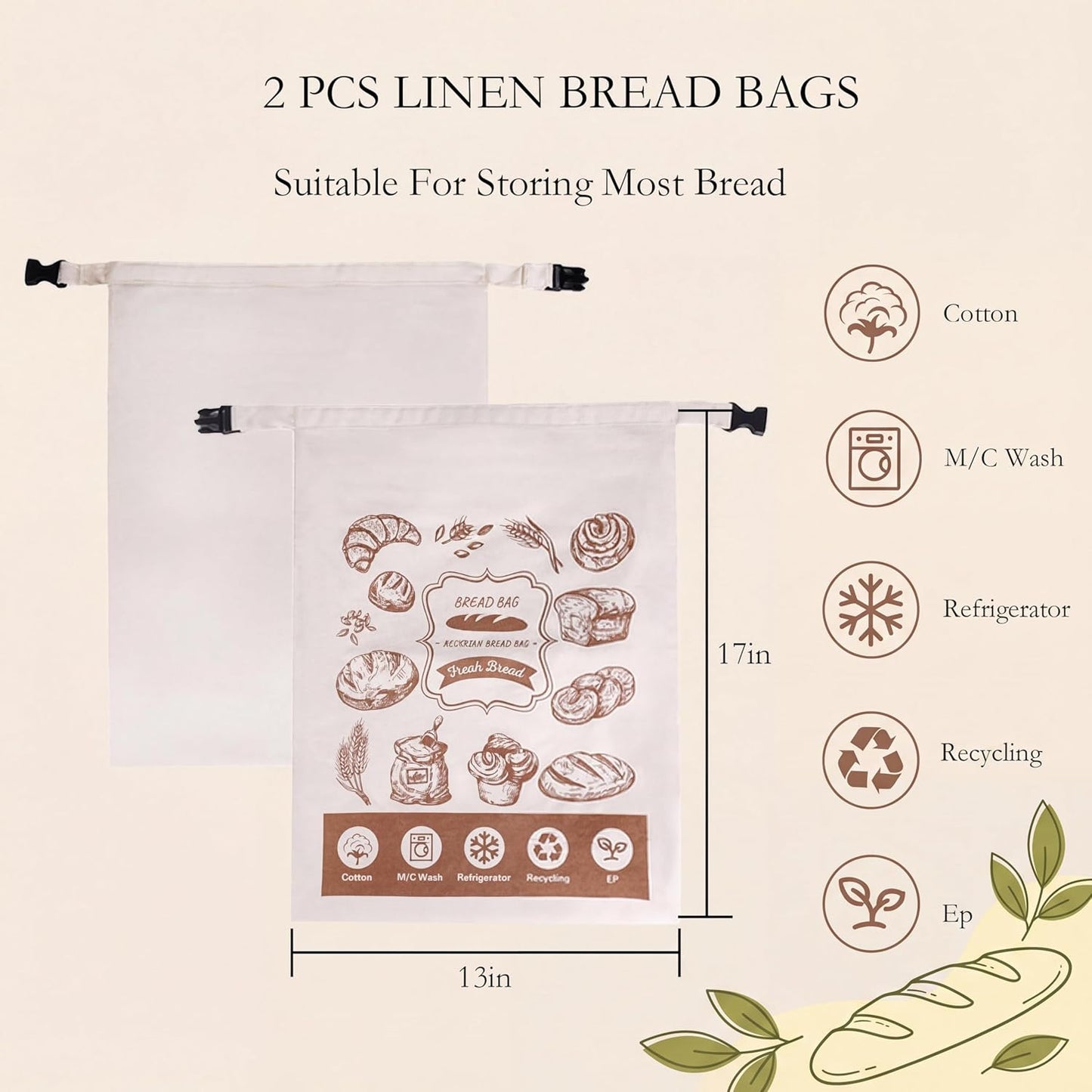 Bolsas reutilizables para pan casero y masa madre impermeables 17 x 13 pulgadas