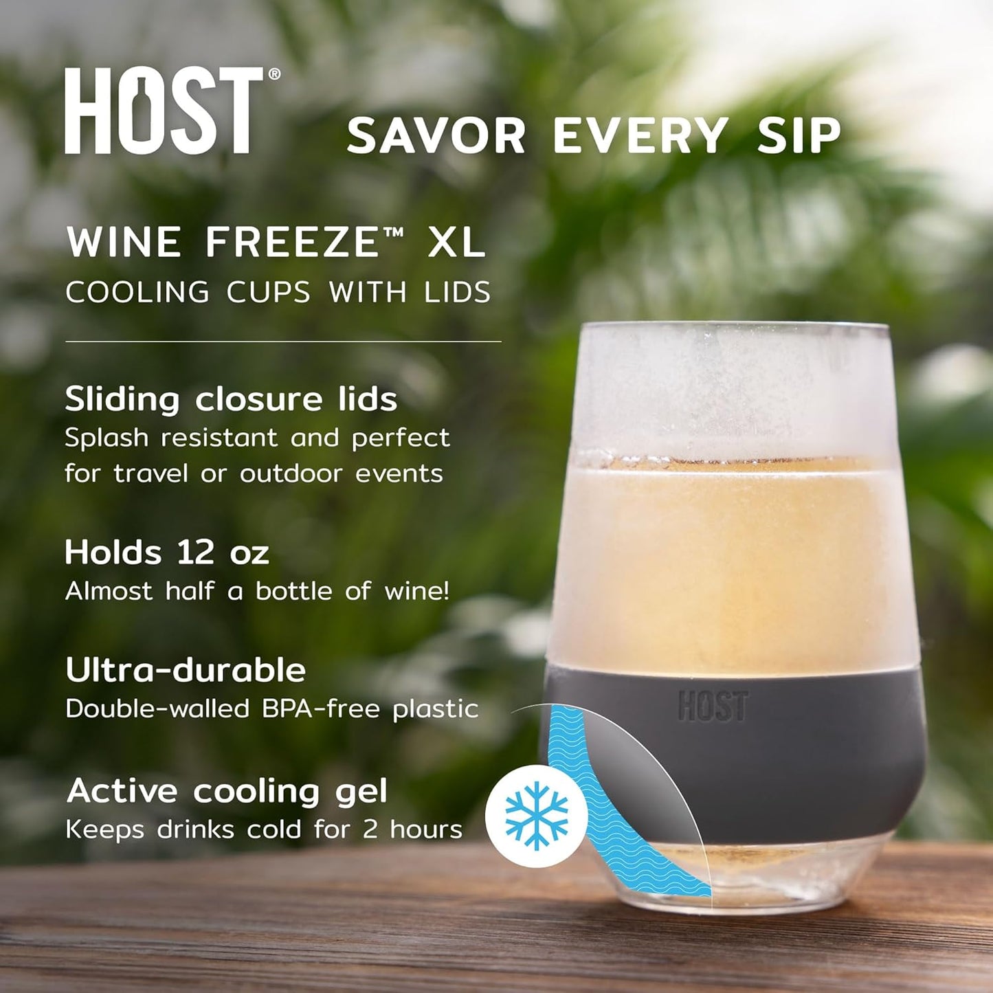 Copa de vino Freeze XL sin tallo con aislamiento doble para tintos y blancos