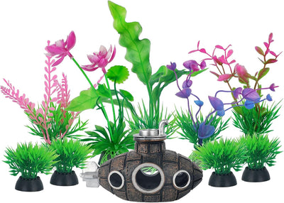 Set 10 Pzas Decoración Acuario con Escondite y Plantas Coloridas