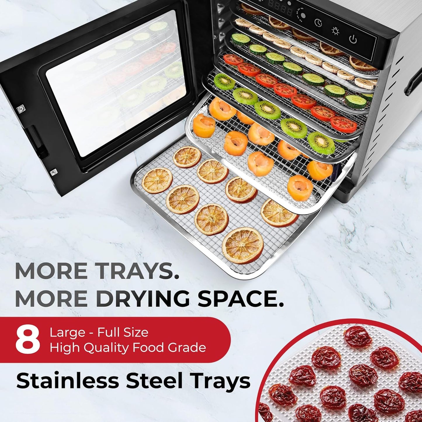 Deshidratador Alimentos 400W 8 Bandejas Acero Inox Control Temp