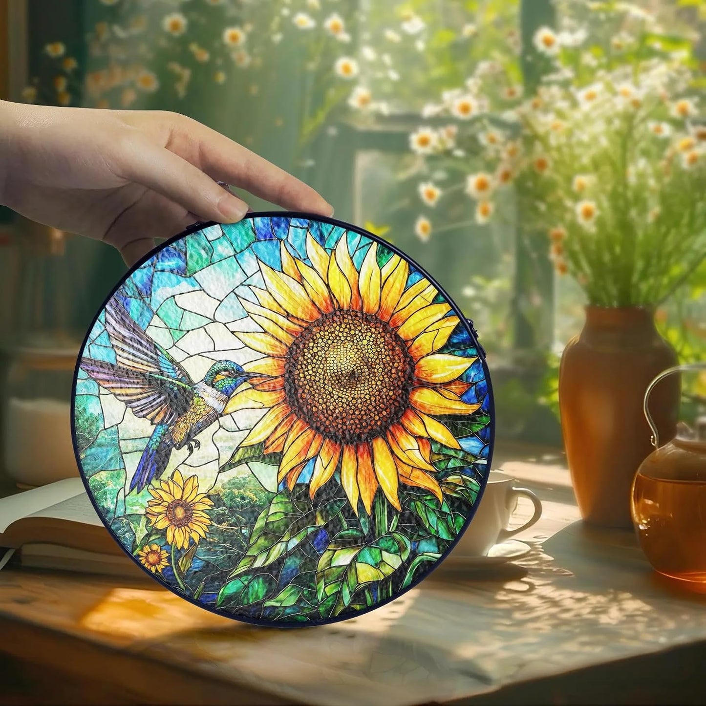 Atrapasoles colibrí vidrio pintado para ventana
