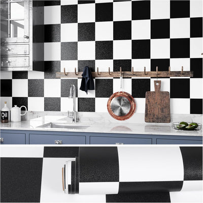 Papel Tapiz Cuadros Blanco Negro 15.7x118pulg Autoadhesivo