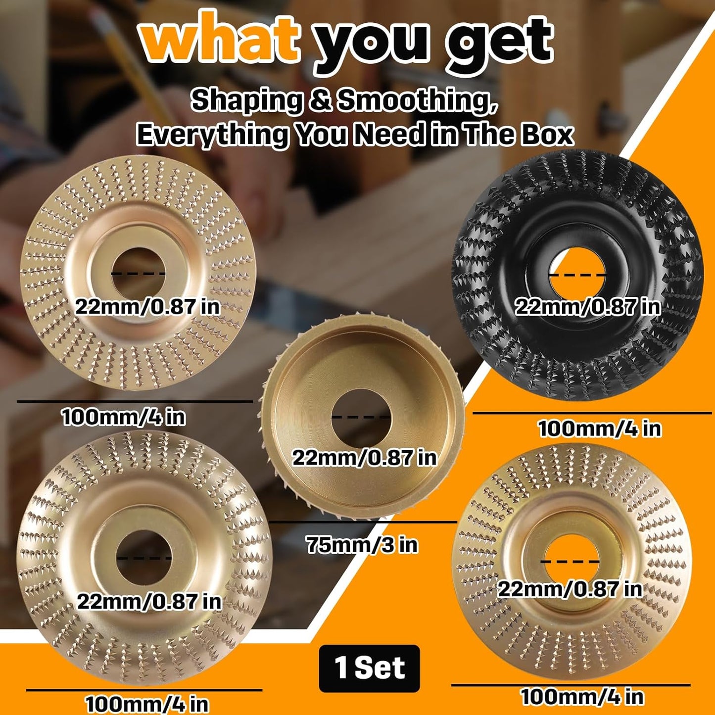 Amoladora angular discos tallado madera eje 5/8 pulg