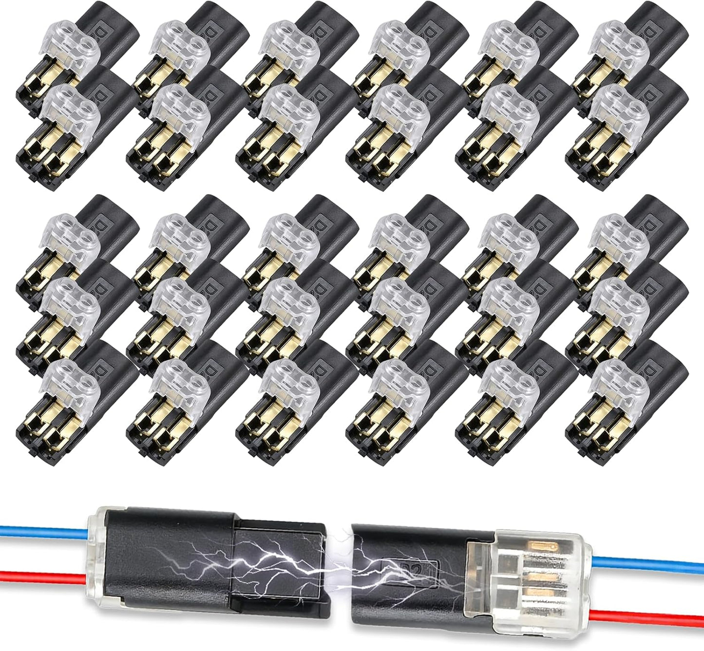 30 Conectores LED doble cable 2 pines sin cortar