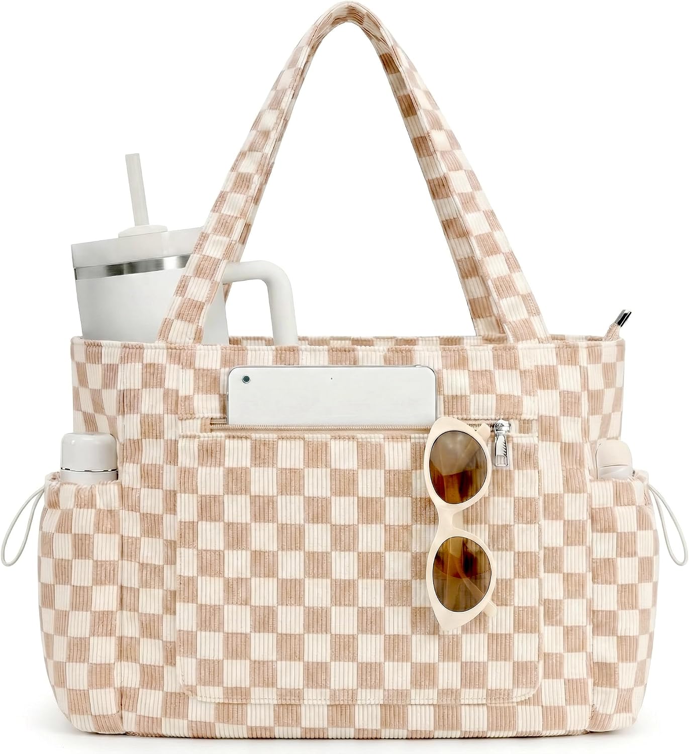 Bolsa de mano pana grande con compartimentos para mujer