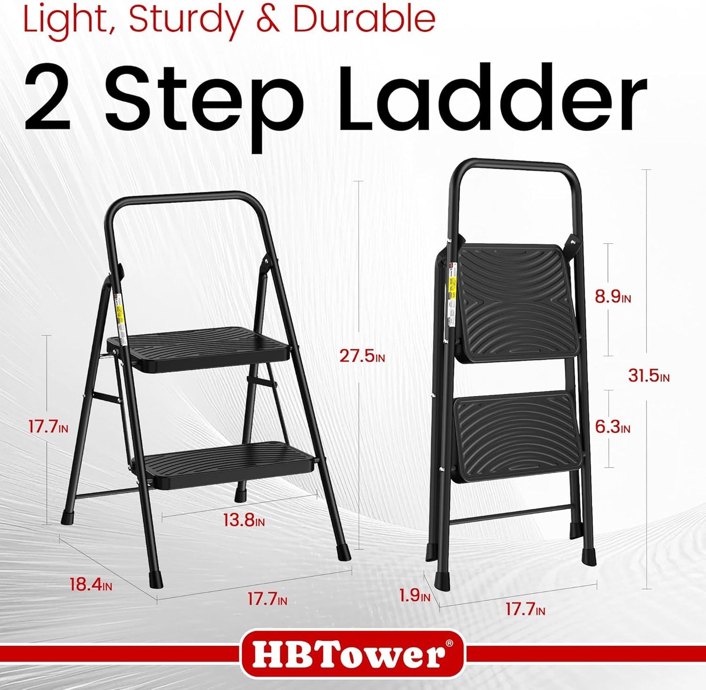 Escalera 2 escalones taburete plegable antideslizante negro