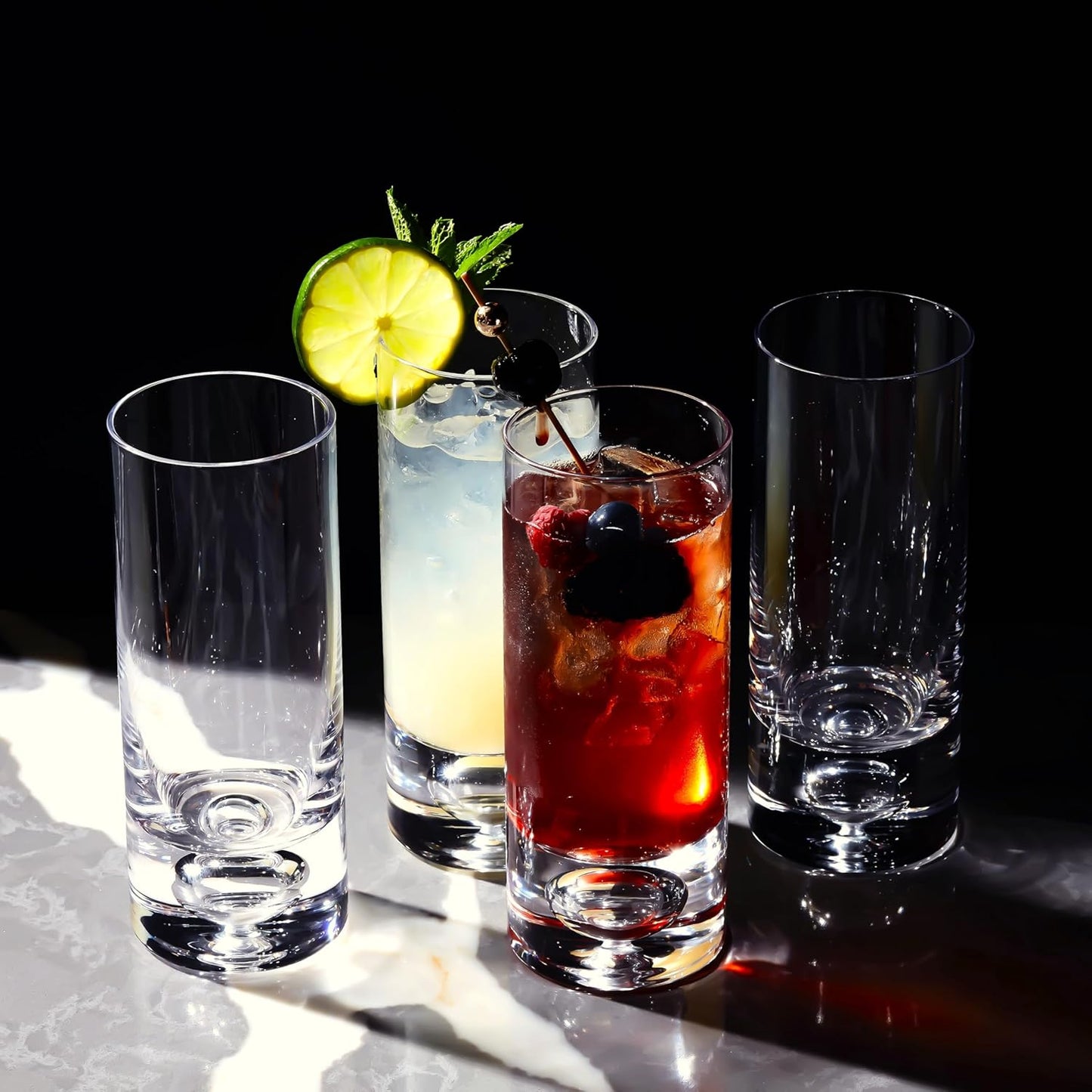 Vaso Collins Cristal Base Burbujas Diseño Único Set 2