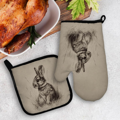 Juego de guantes de horno y soportes para ollas de conejo de Pascua
