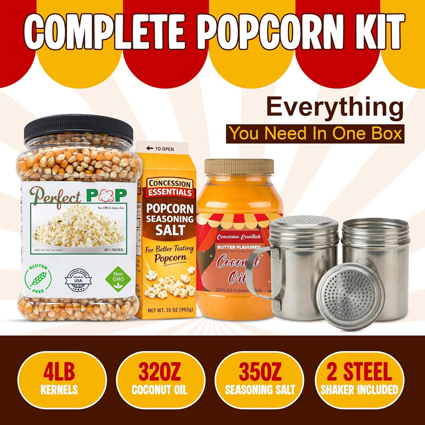 Kit de palomitas de maíz con grano amarillo, aceite de coco y sal de condimento
