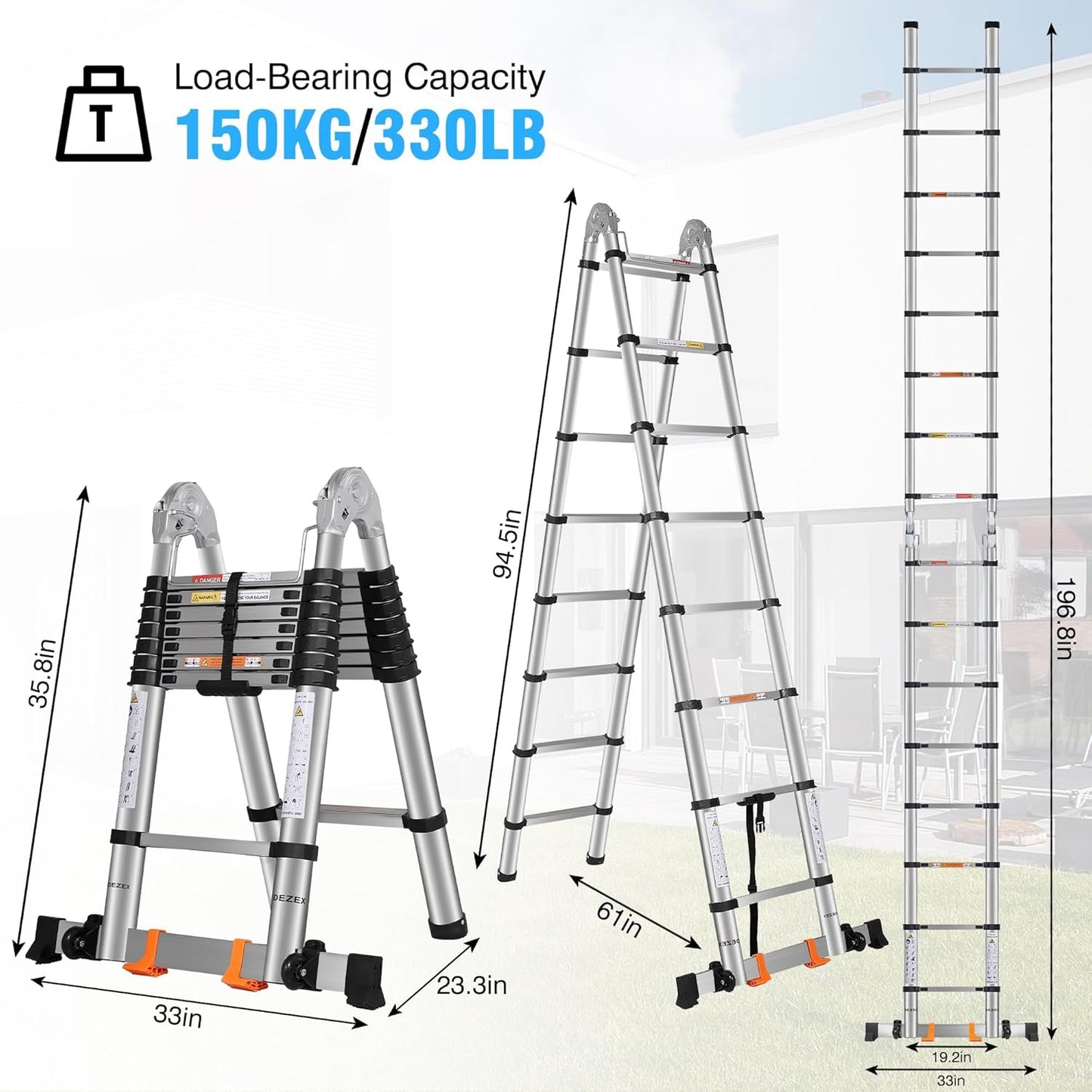 Escalera telescópica acero inox 16.5ft con rueda