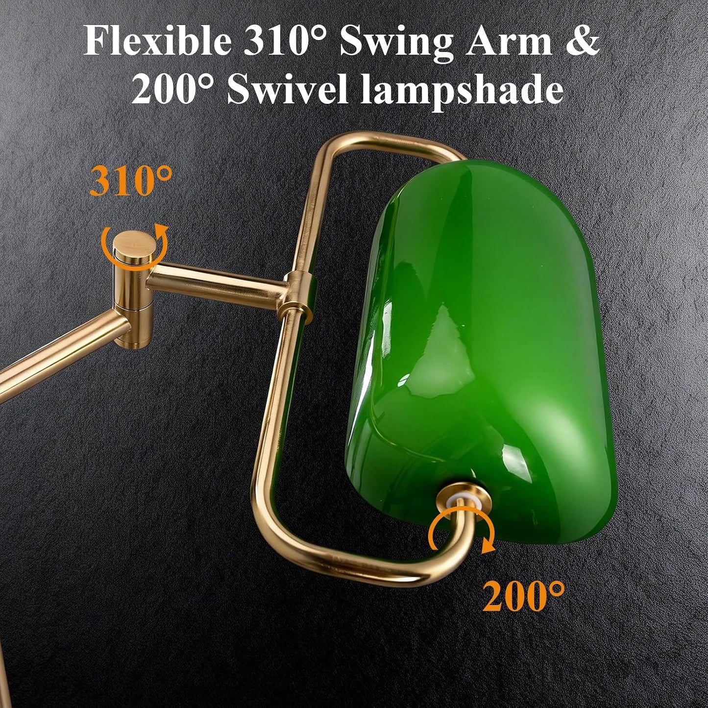 Lámpara pie metal brazo ajustable pantalla vidrio verde