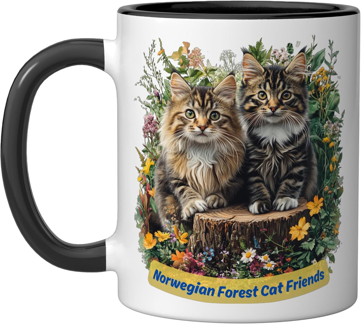Taza cerámica para gatos estilo floral negro y blanco