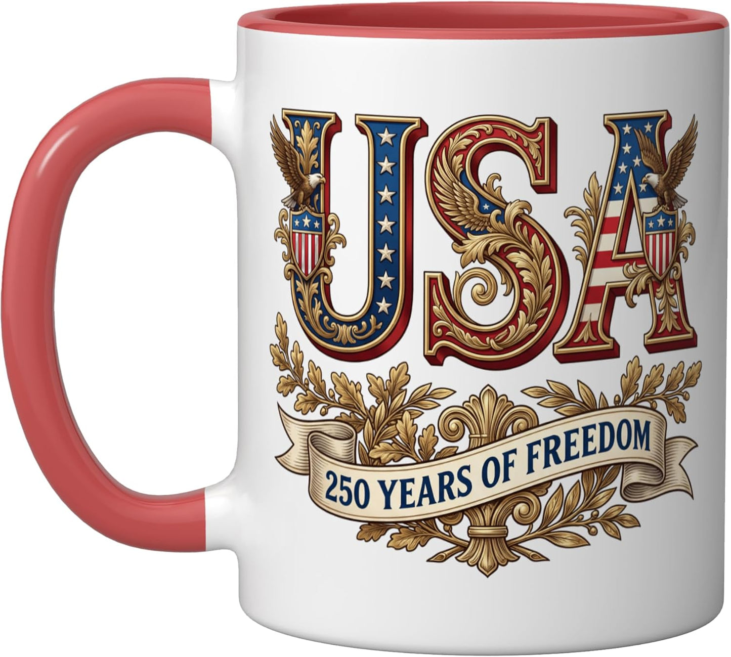 Taza Cerámica Años De Libertad 250 Aniversario Rojo Blanco