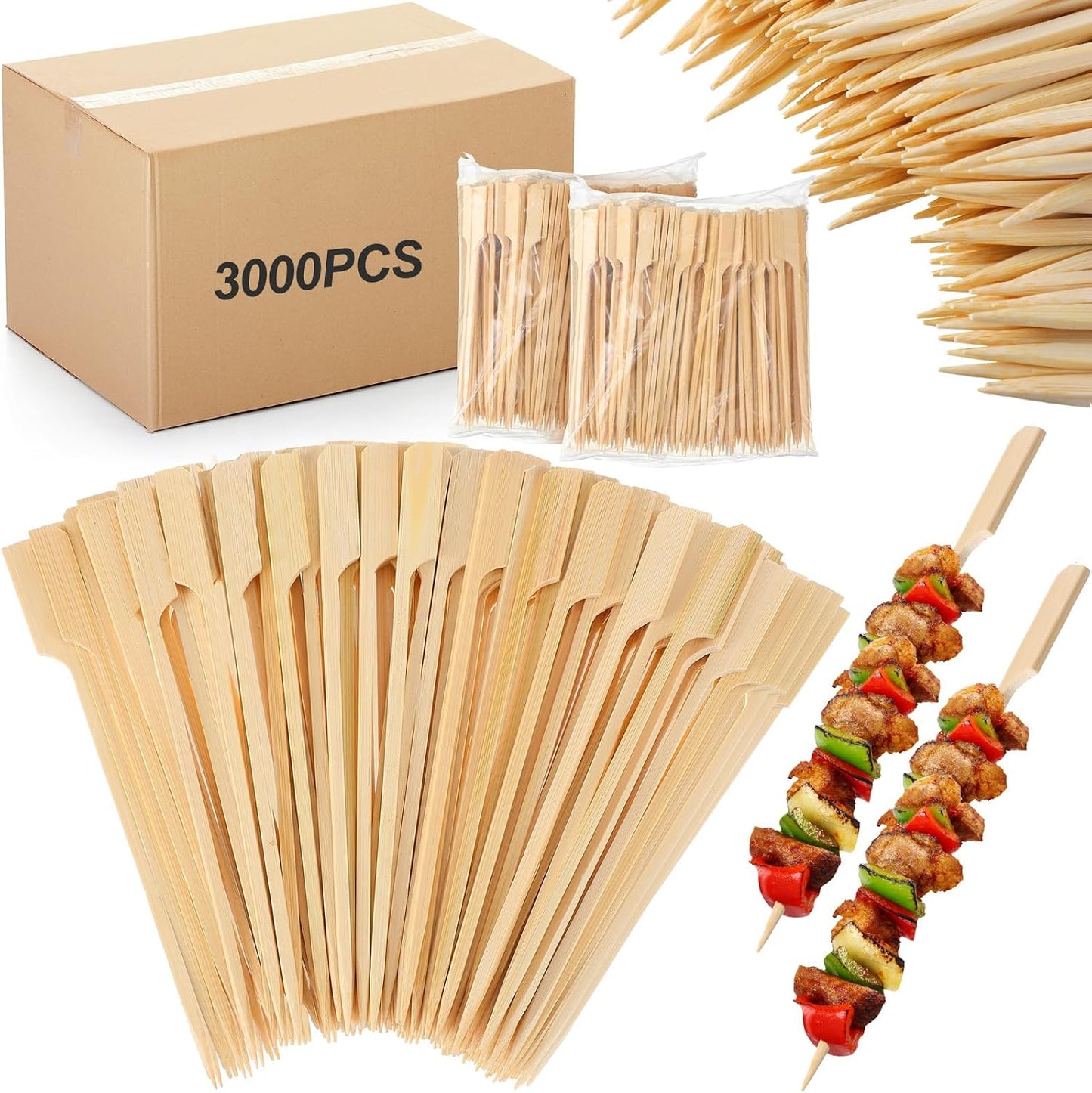 3000 Pzas Pinchos Bambú para Aperitivos y Barbacoas 3.5pulg