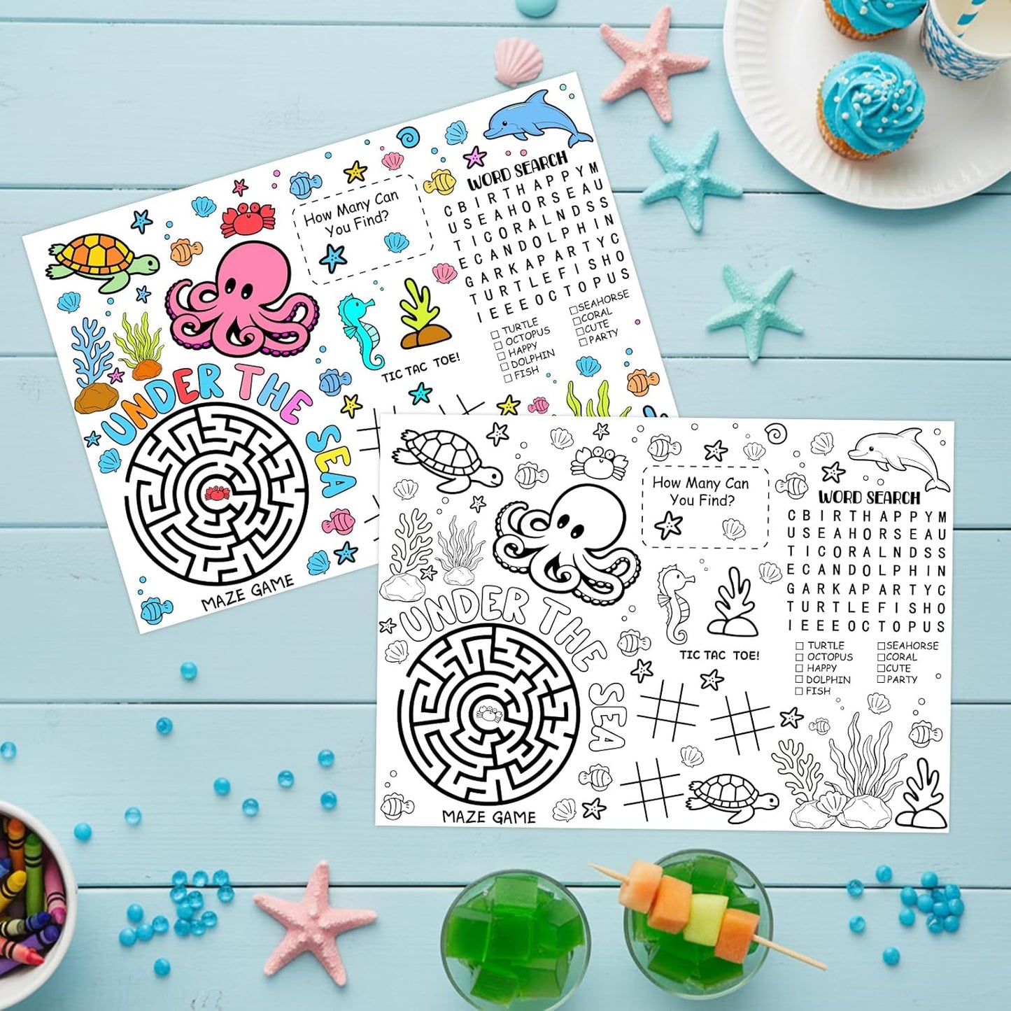 12 Manteles para Colorear Bajo el Mar Niños Niñas