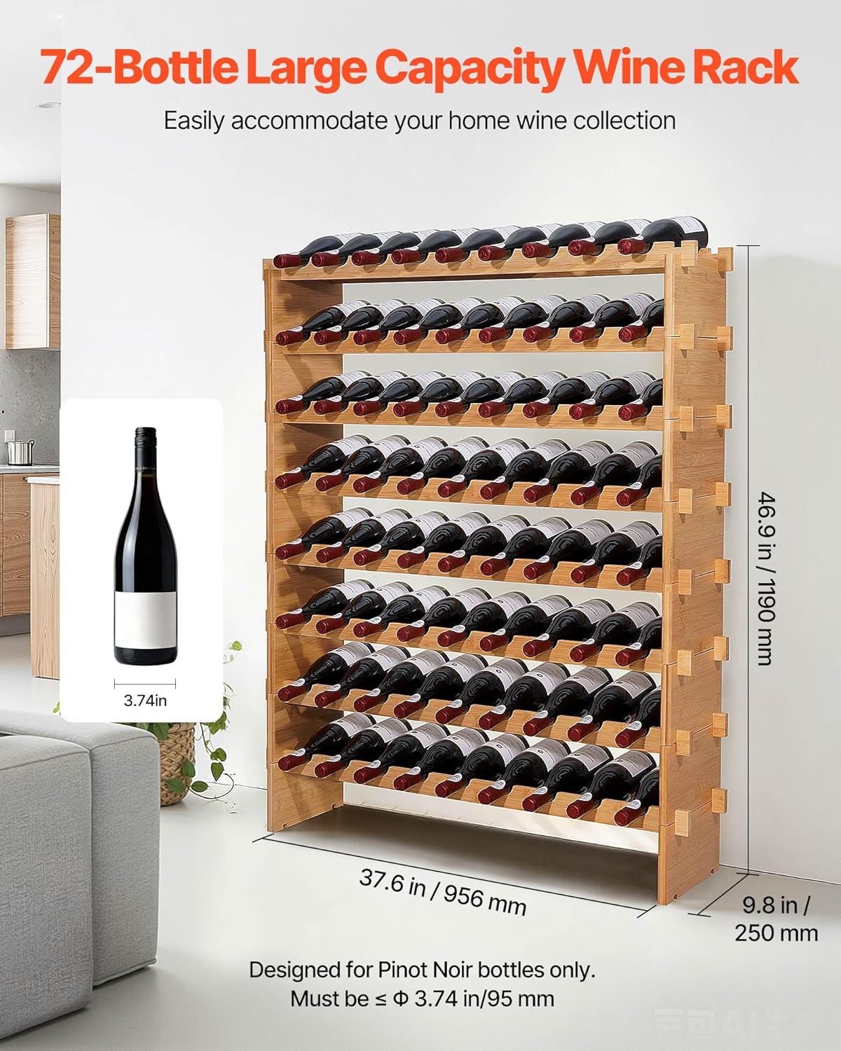 Estante modular apilable para 72 botellas de vino