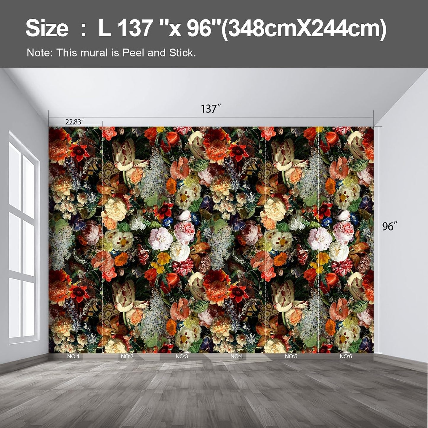 Murales autoadhesivos floral dormitorio 96x137pulg