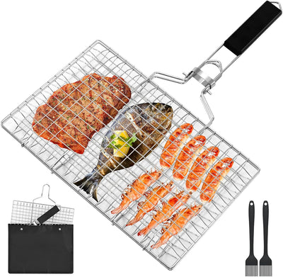 Cesta parrilla acero inox plegable para pescado y carne