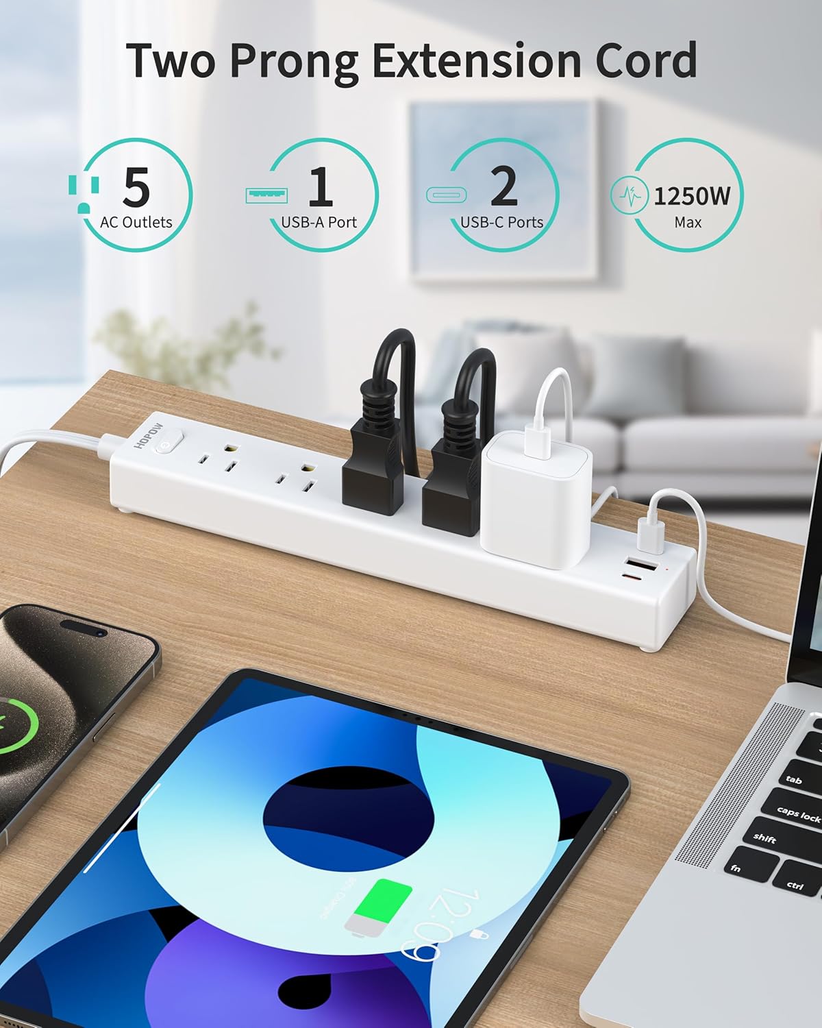 Regleta 2 a 3 clavijas con protección 1700J 5 salidas + 3USB