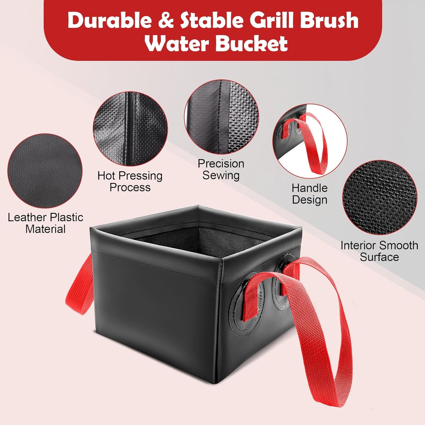 Cubo de agua para cepillo de parrilla plegable rojo
