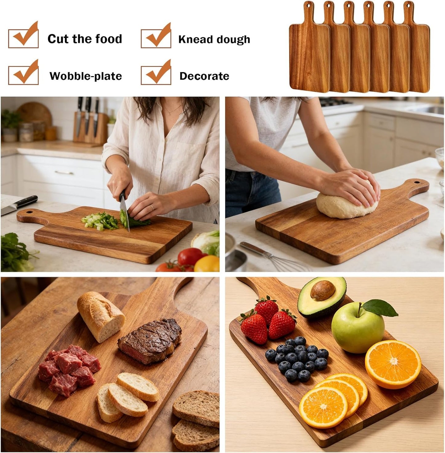 Tabla cortar madera acacia 11x4.92pulg con mango y agujero