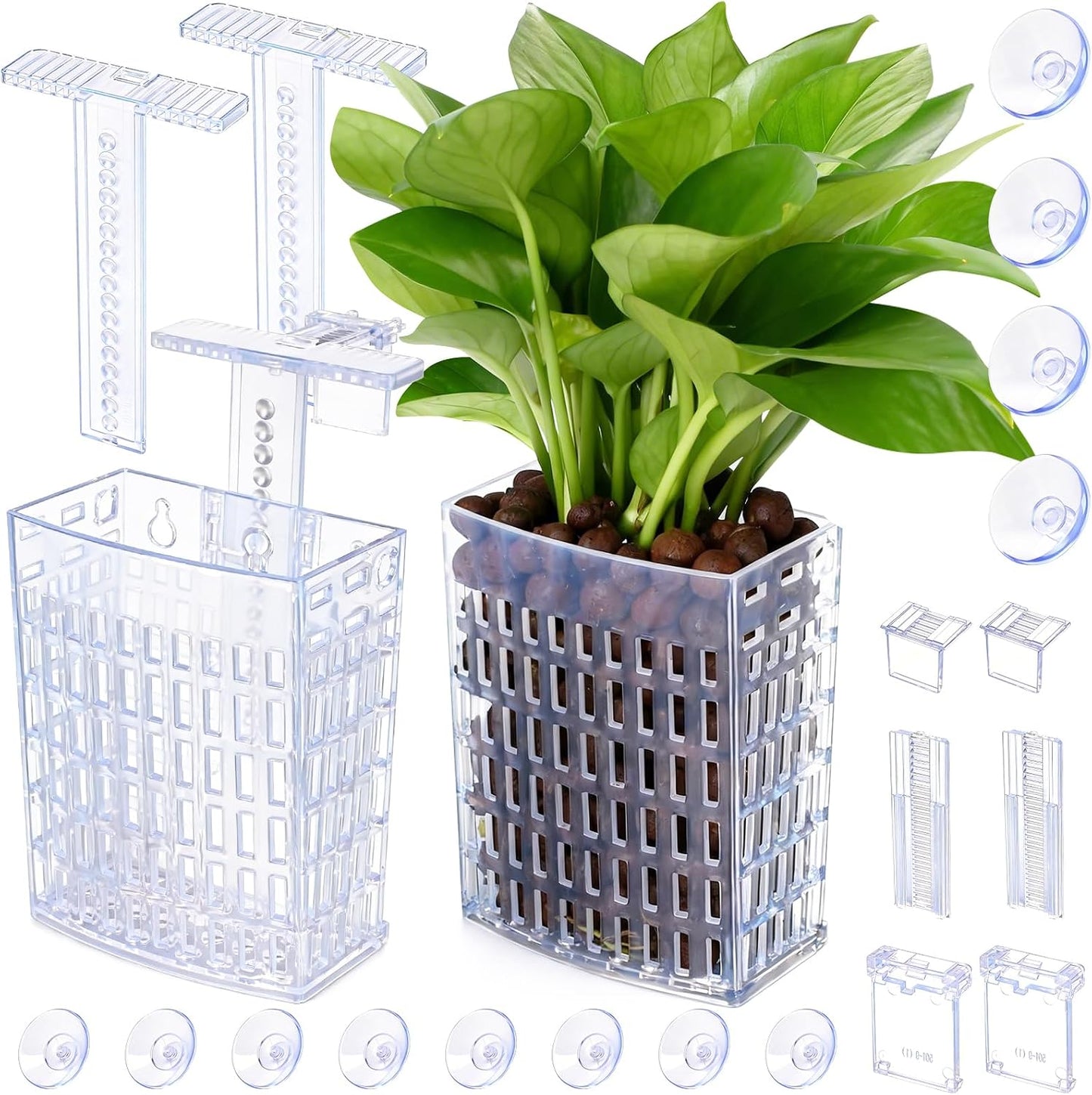Soporte plantas acuario ajustable con ventosa y gancho 2 pzas