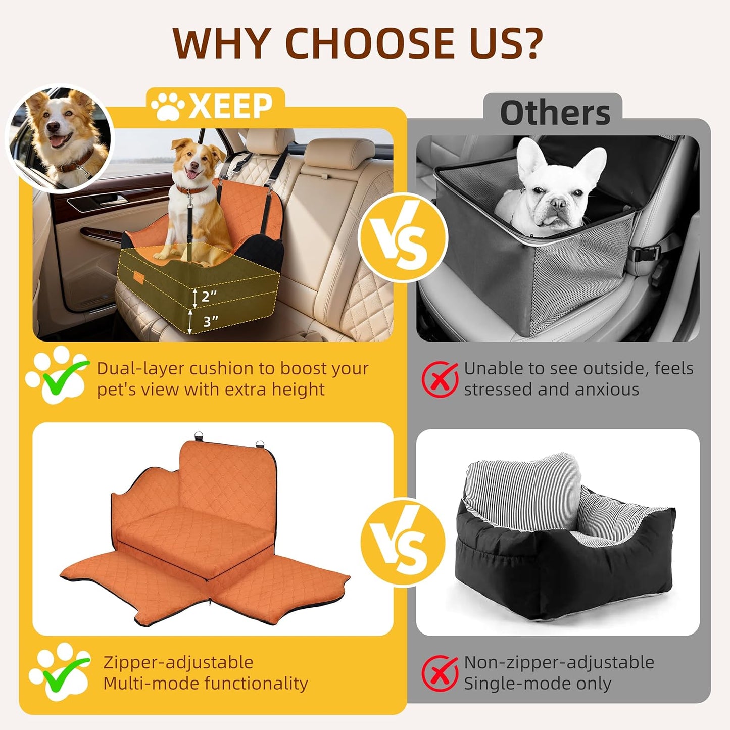 Asiento elevador perro mediano 60lb cojín viscoelástica lavable