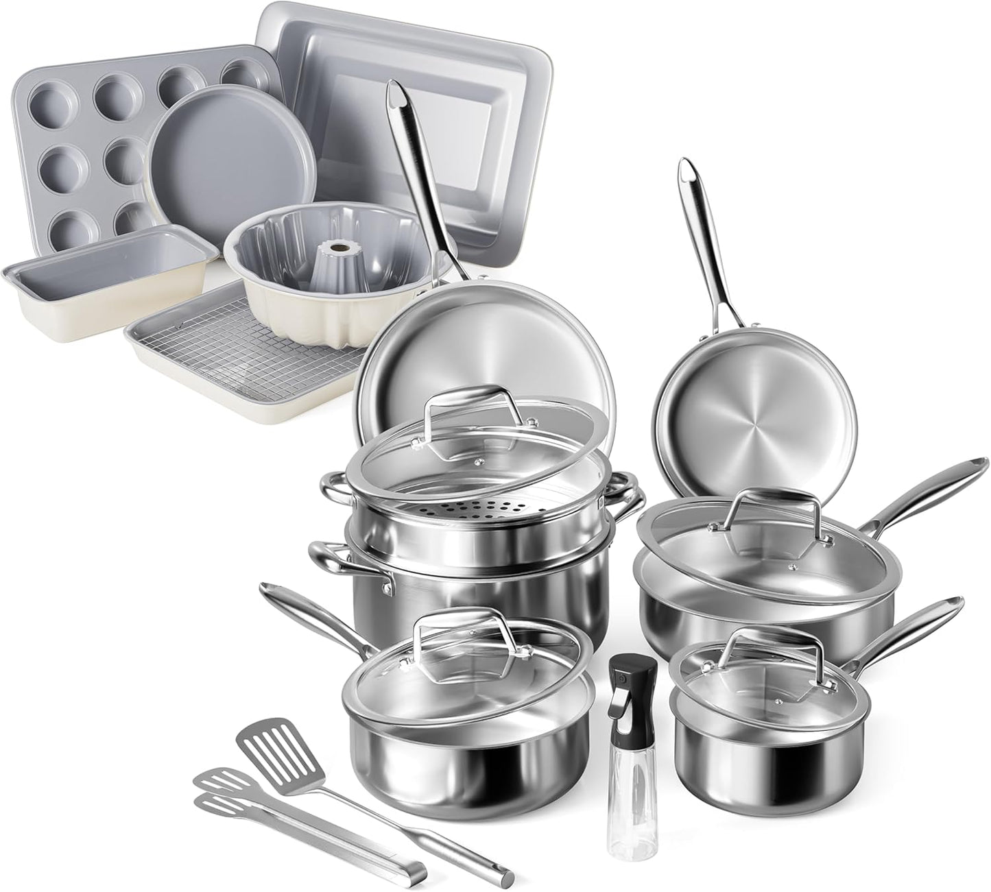 Set acero inox triplas con cerámica para cocina
