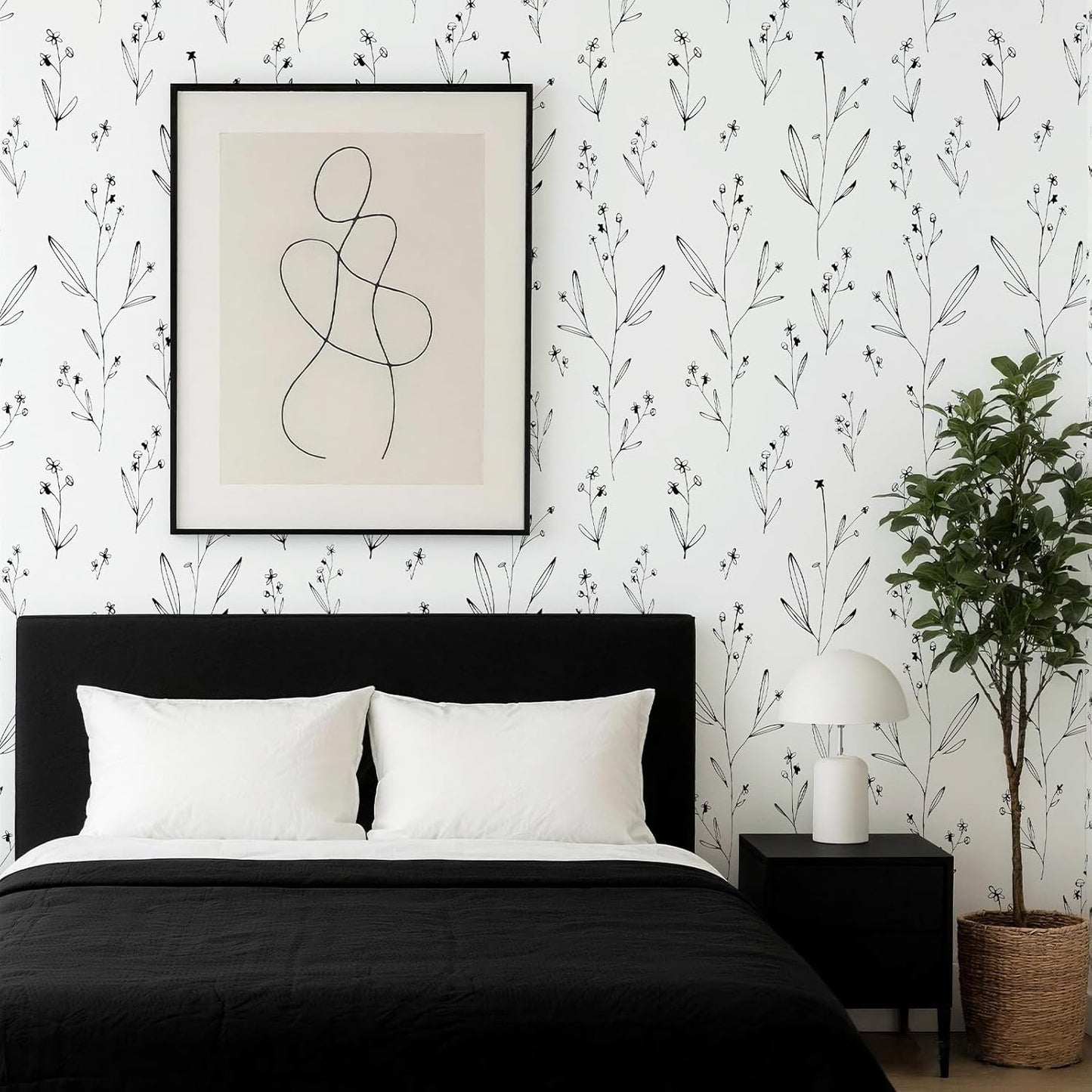 Papel tapiz autoadhesivo minimalista blanco y botánico