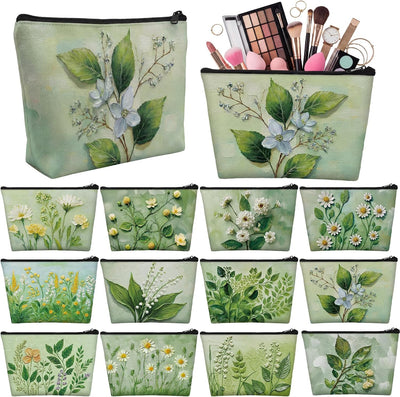 12 bolsas cosméticos viaje con cremallera florales verdes