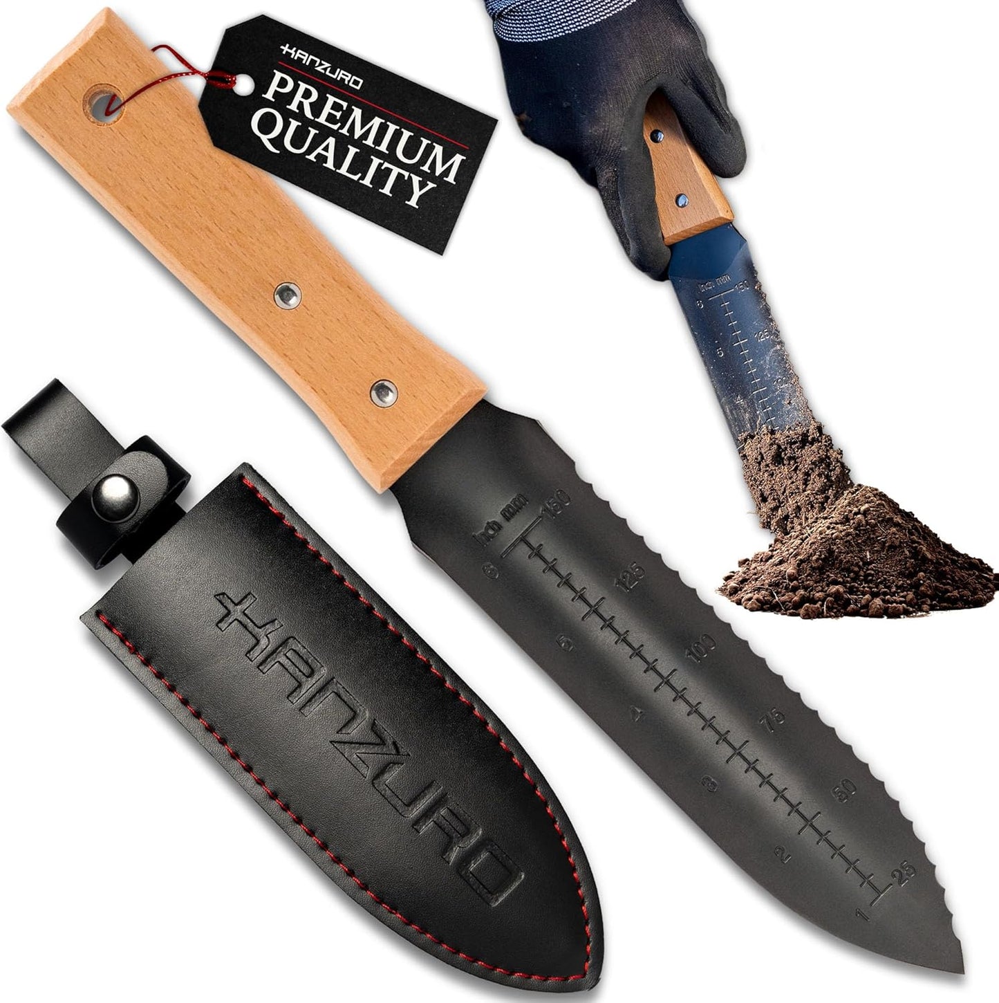 Cuchillo Jardín Acero Inox Mango Madera Funda Negro