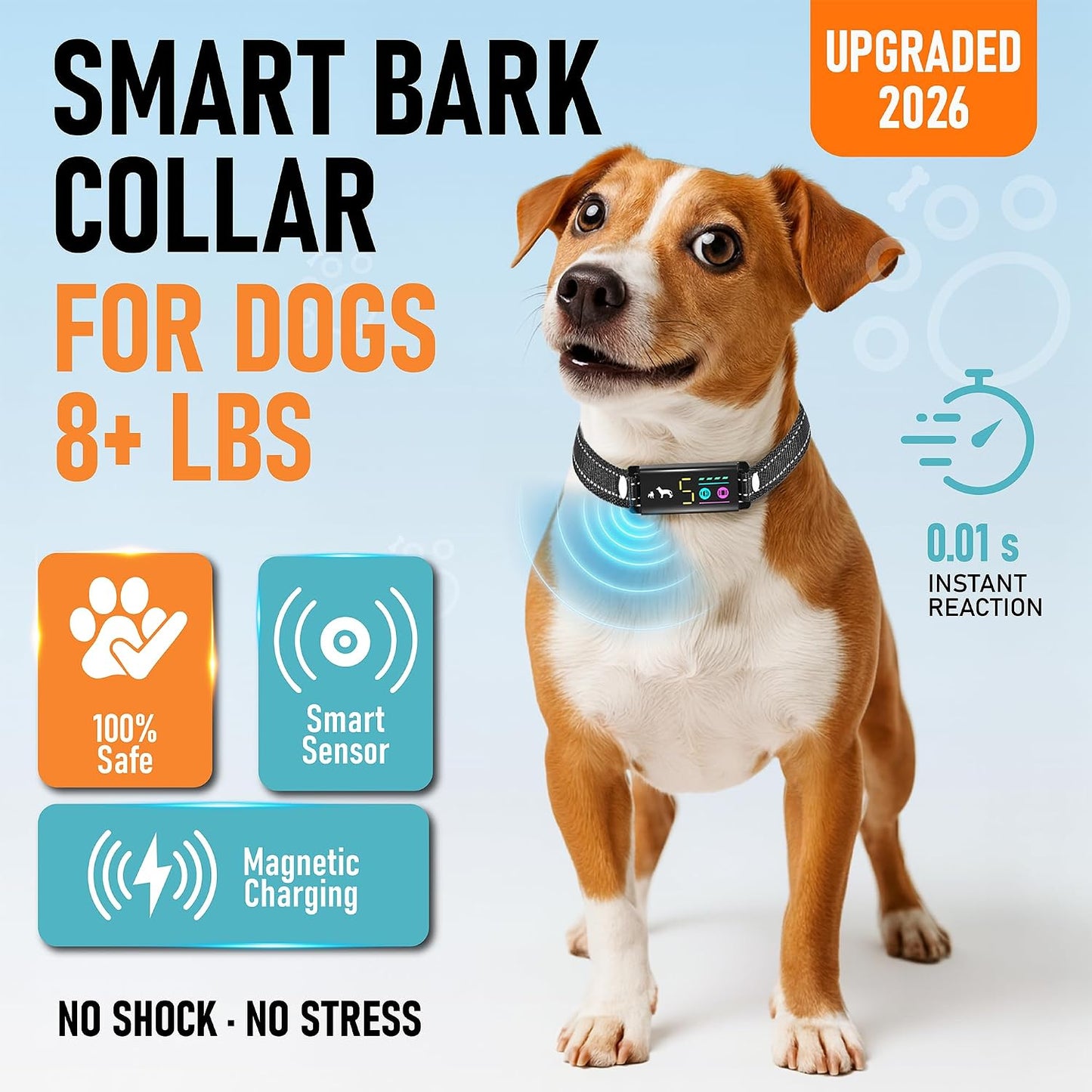 Collar antiladridos perros 8-40lb pitido vibración IP67 negro