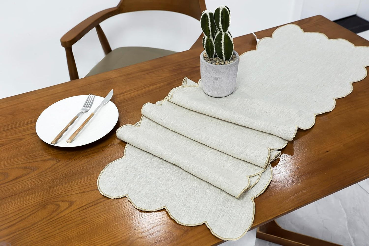 Camino mesa bordado lino 14x144pulg para tocador y comedor