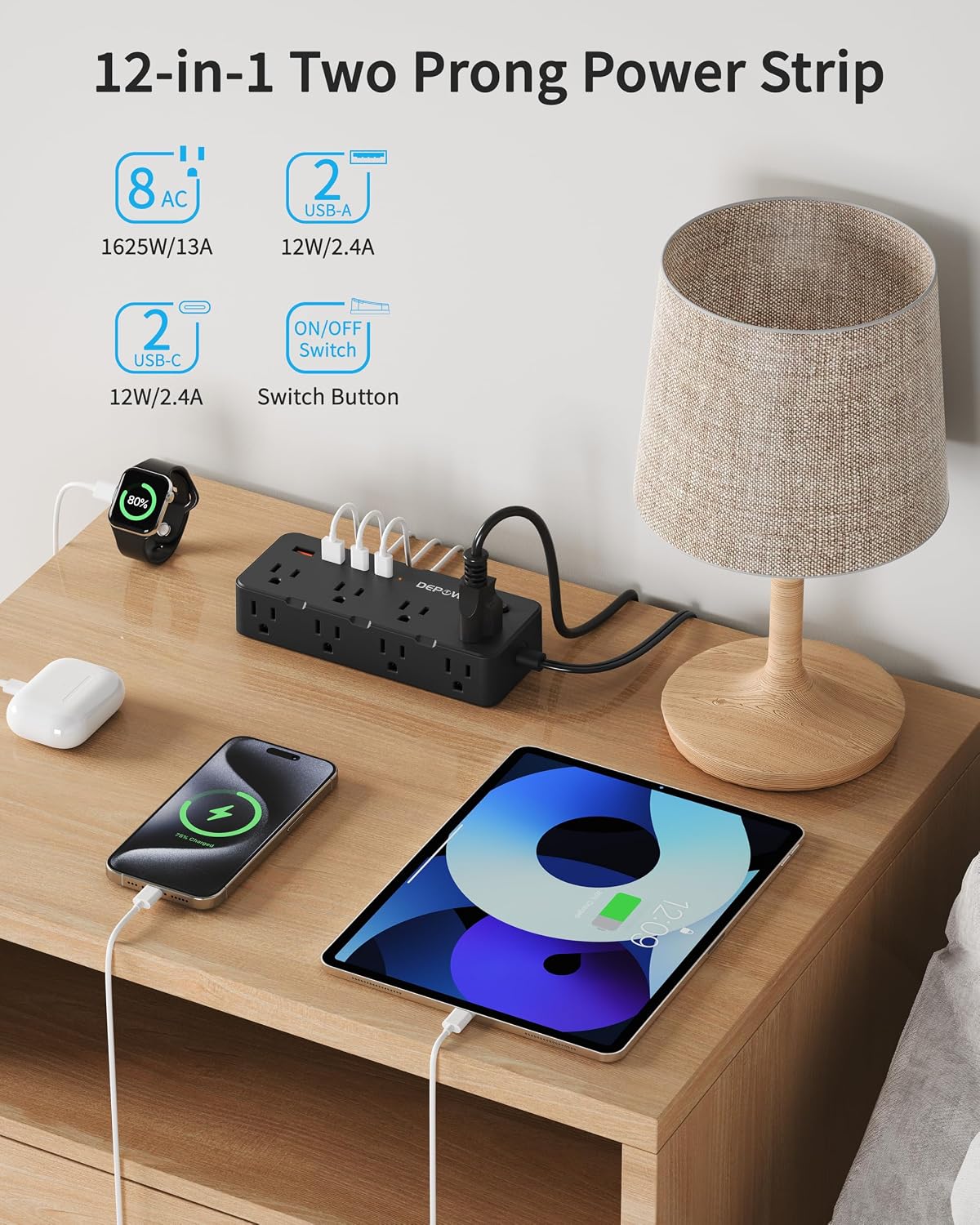 Regleta extensión 10ft 8CA+4USB antiderrap