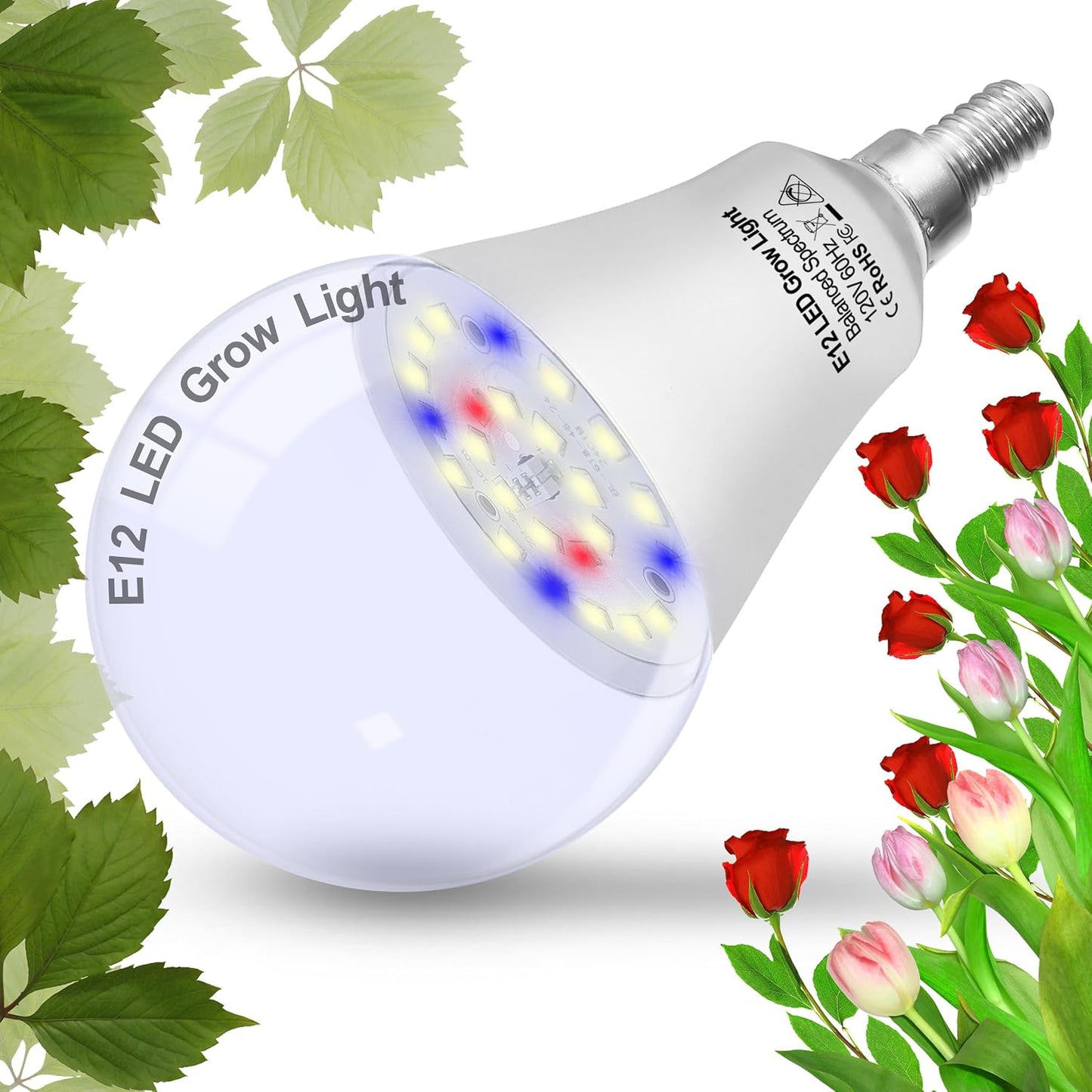 Bombilla LED E12 espectro completo para plantas 5000K rojo azul