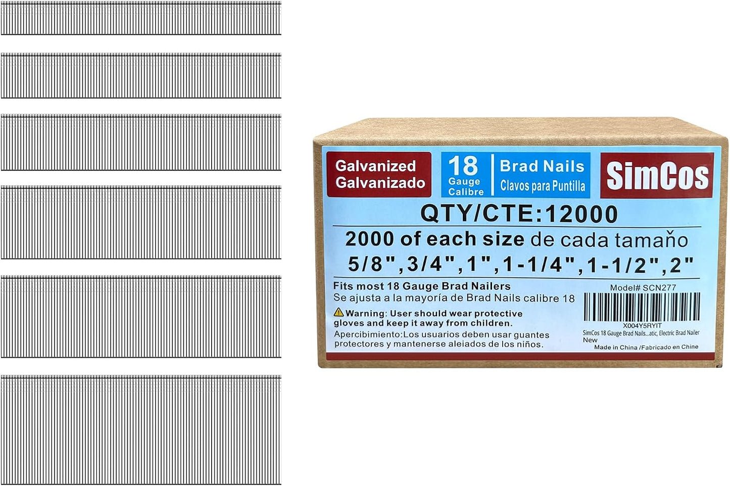 Clavos Brad surtidos 1-1/2 a 3/4 pulg 12000 uñas galvanizadas