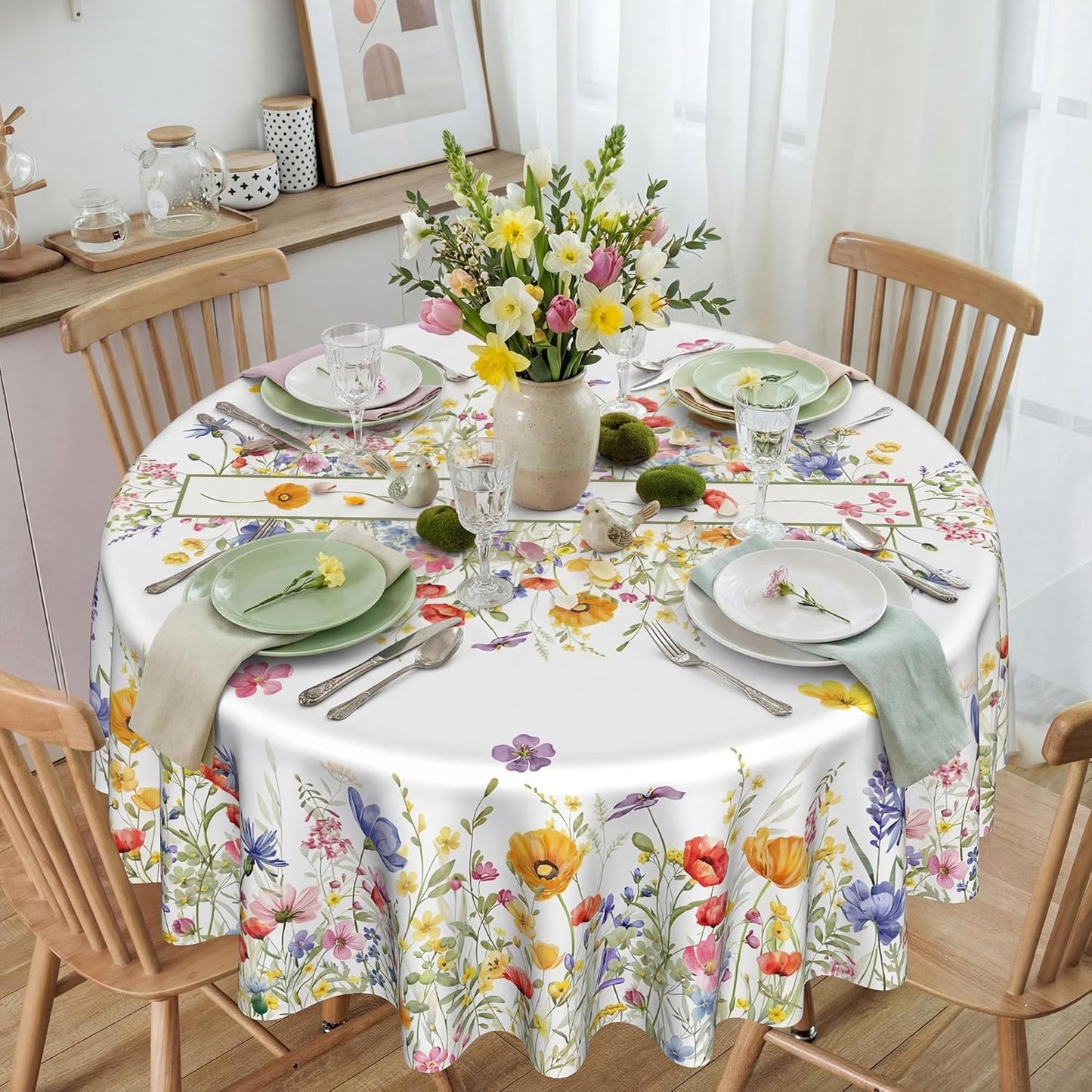 Mantel floral redondo de 52 pulgadas para hogar y picnic
