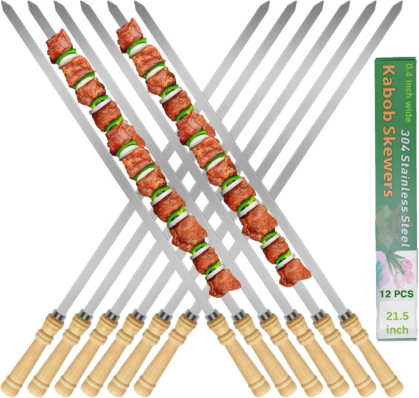 Brochetas acero inox 304 21.5pulg 12uds para parrilla