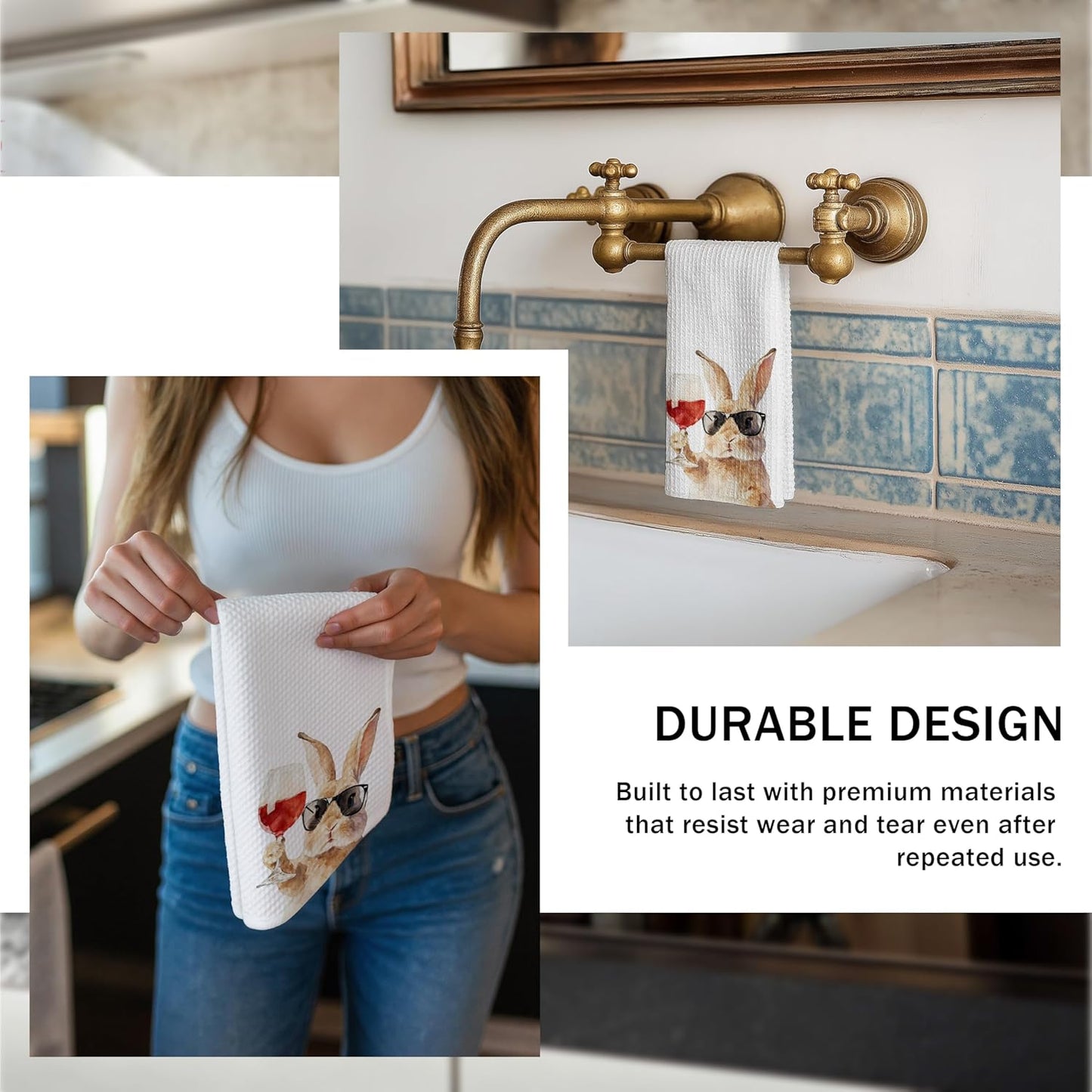 Toallas de cocina de conejito de vino, regalo para amantes del vino