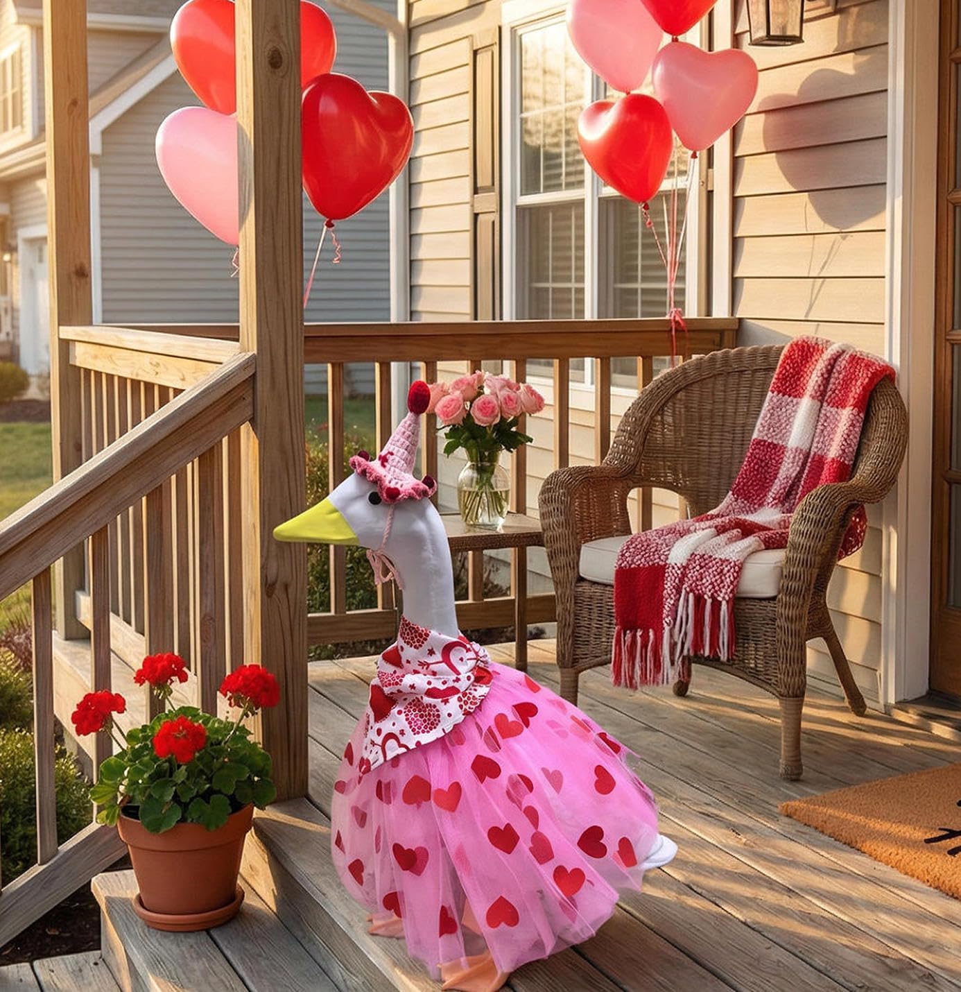 Traje ganso San Valentín sombrero corazón bufanda tutú 23pulg