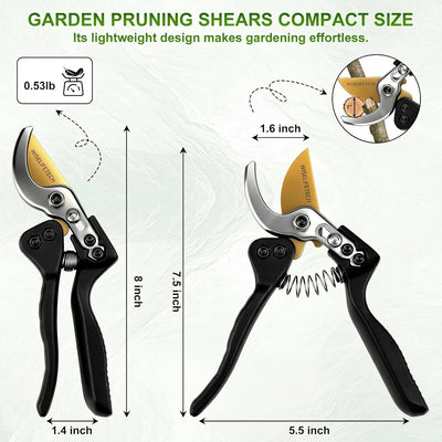 Tijeras podar acero SK5 hoja teflón agarre ergonómico