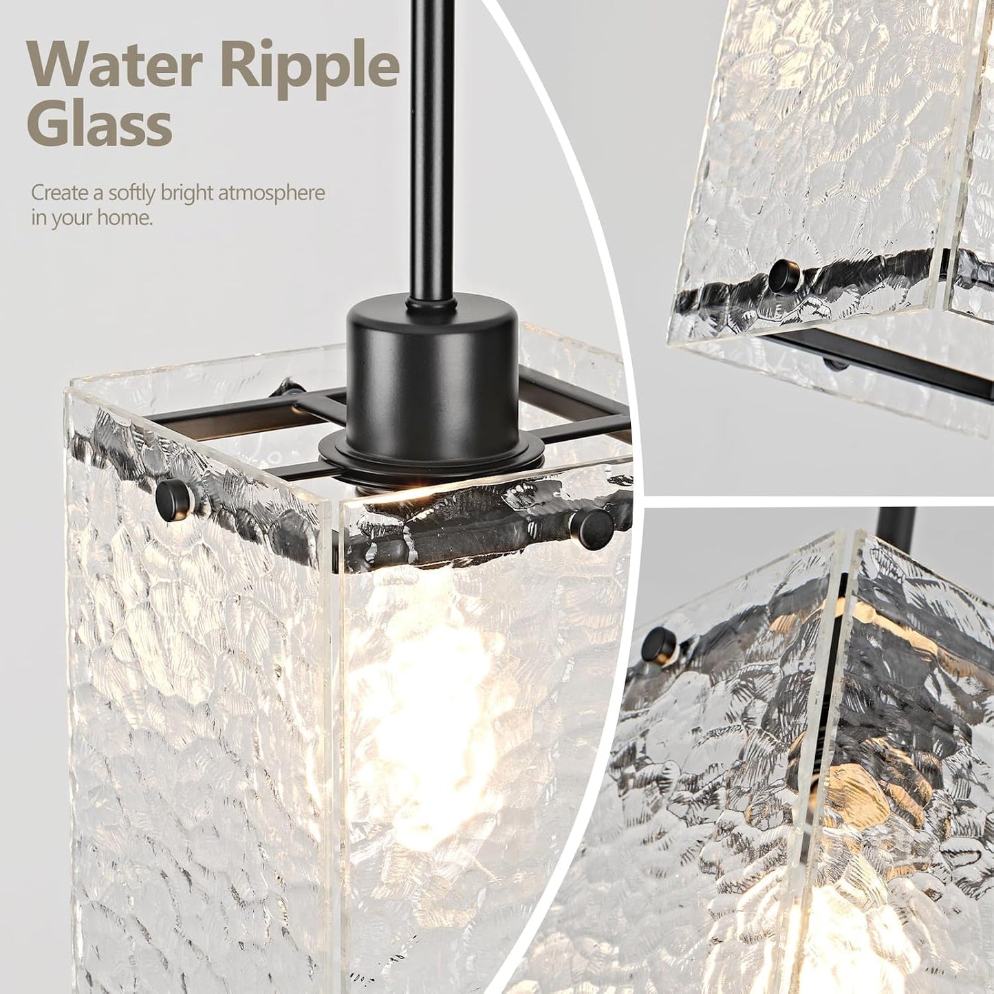 Luces colgantes vidrio ondulado negro para cocina ajustables set 3
