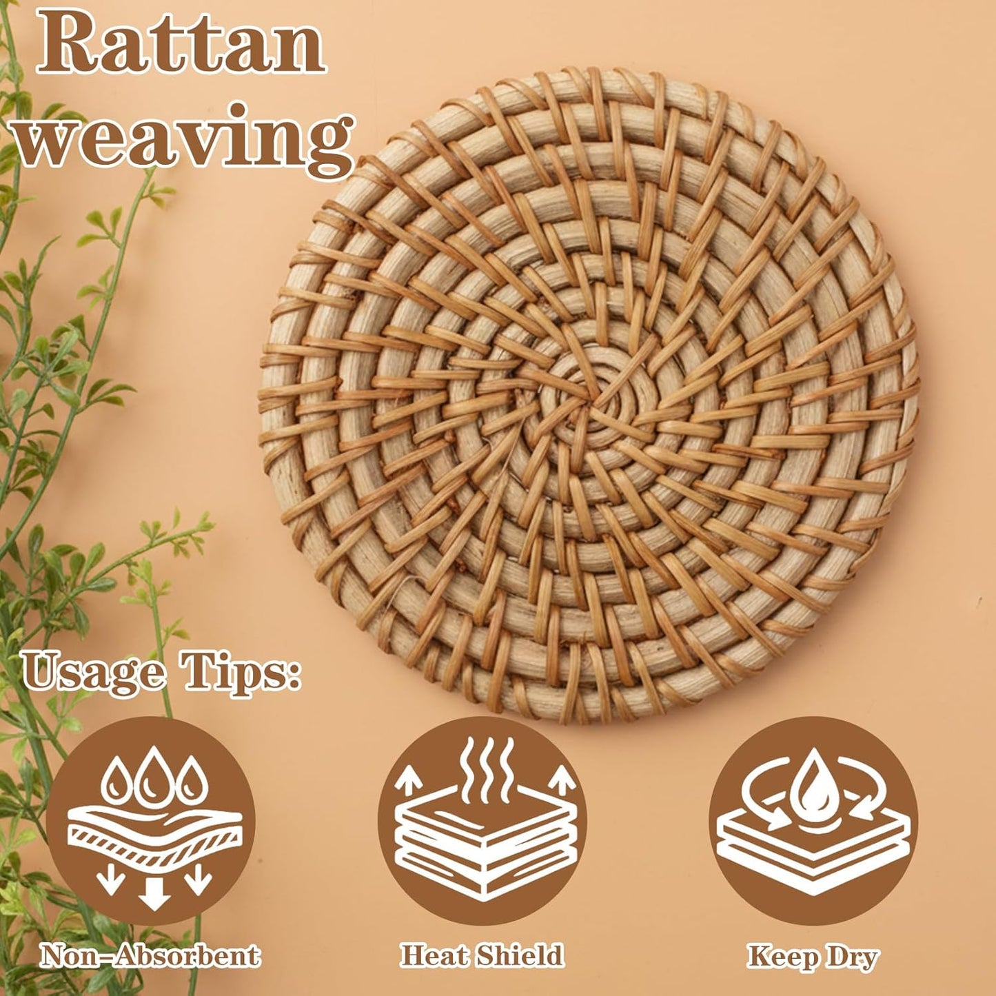 Set 4 posavasos ratán natural para mesa café decoración boho