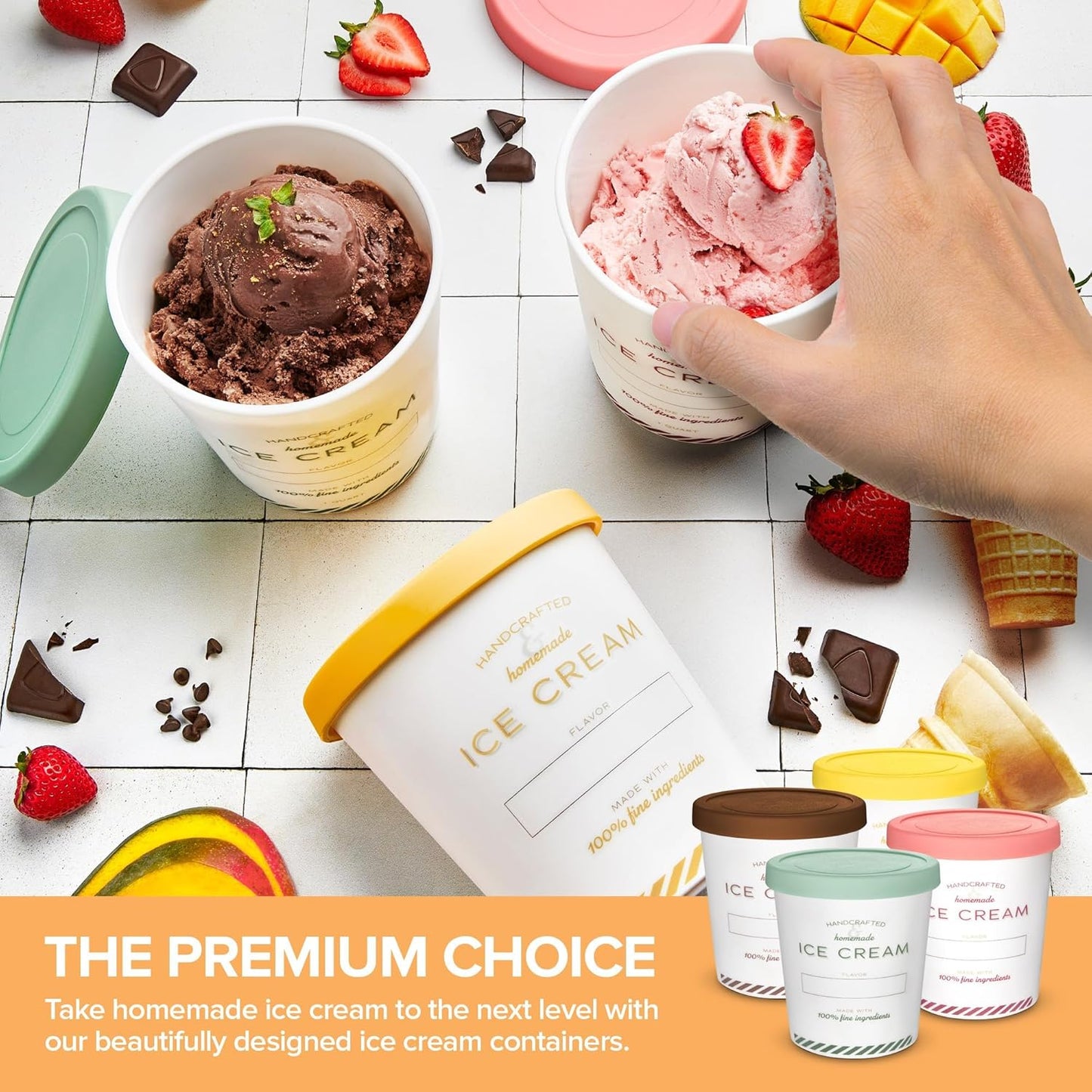 Recipientes helado 16oz con tapa silicona 2 pzas reutilizables